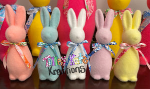 Flocked Bunny with preppy ribbons- 16" and Minis- 8"