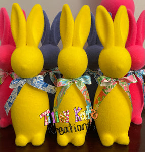 Flocked Bunny with preppy ribbons- 16" and Minis- 8"