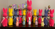 Load image into Gallery viewer, Flocked Bunny with preppy ribbons- 16&quot; and Minis- 8&quot;
